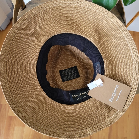 NWT Eric Javits Phoenix Fedora Hat Natural Black UPF 50+ Sun Protection - Picture 10 of 13